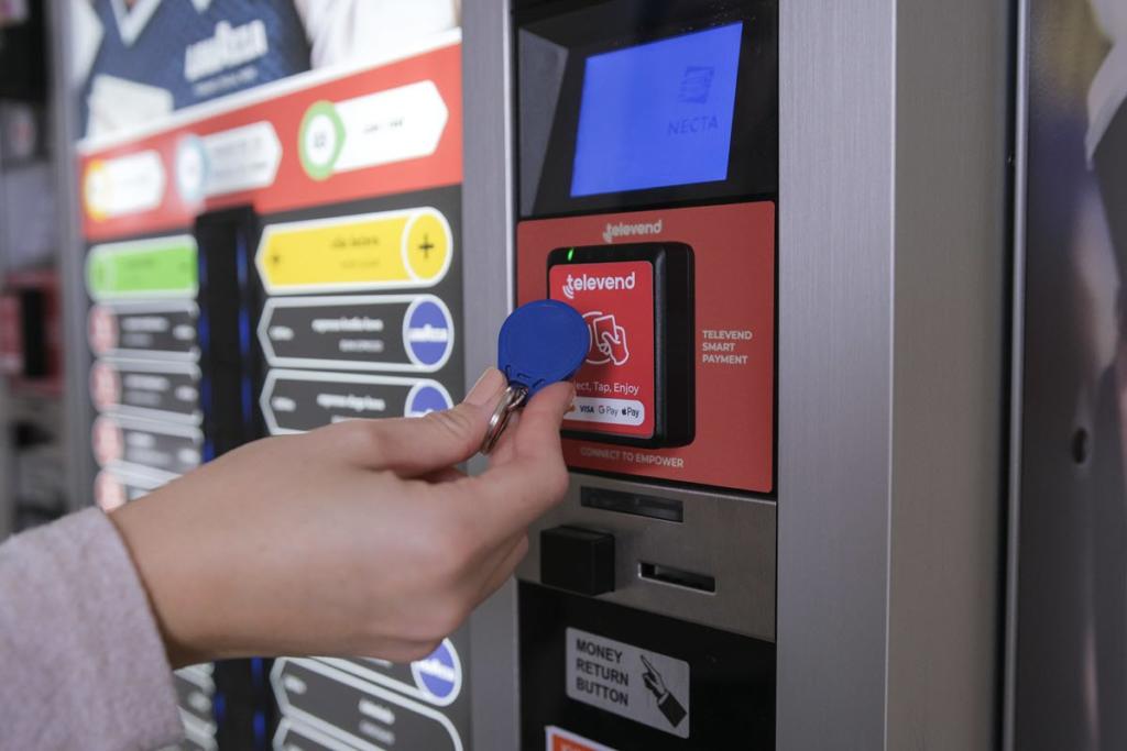 pay with an RFID key ring at vending machine