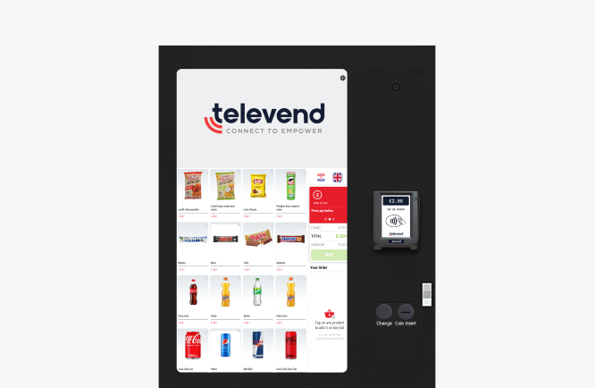 POS-listing-smart-vending-machine Televend's Axor smart vending machine is the next-gen of the vending machines.