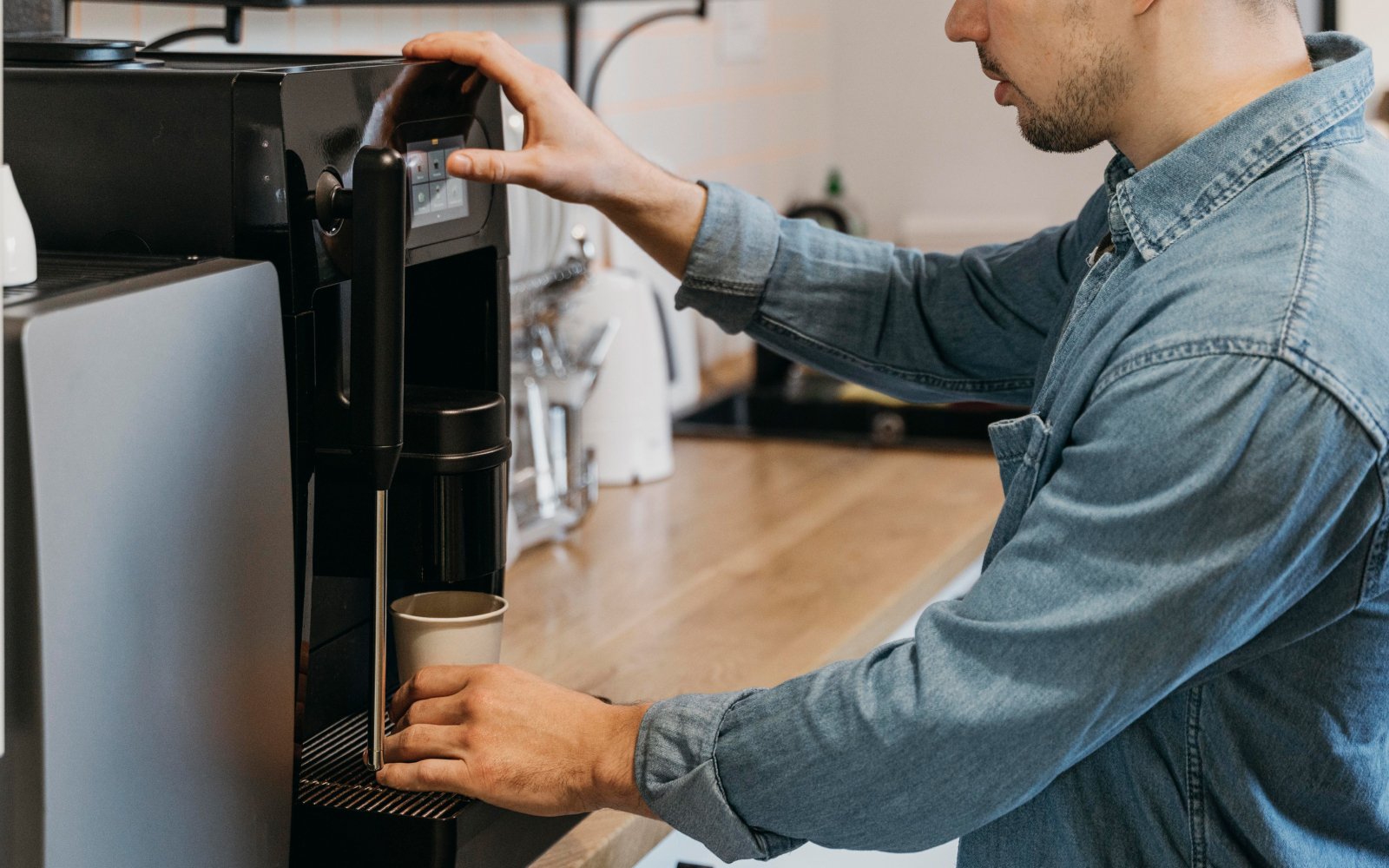 QR vouchers office coffee machine with hand