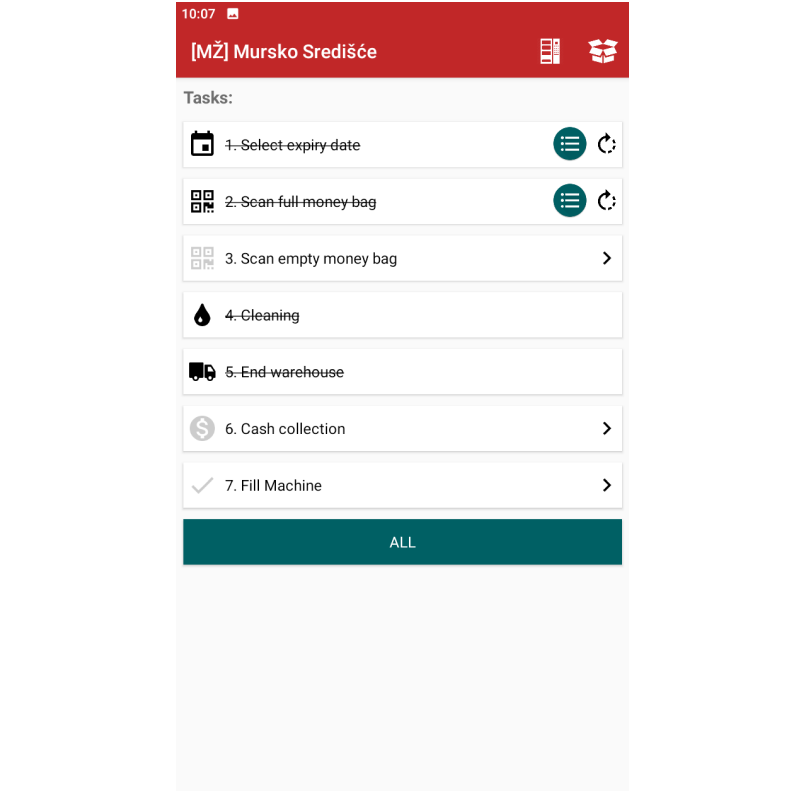 Televend's Staff App is a mobitle app for machine field management, showcasing the list of the tasks.