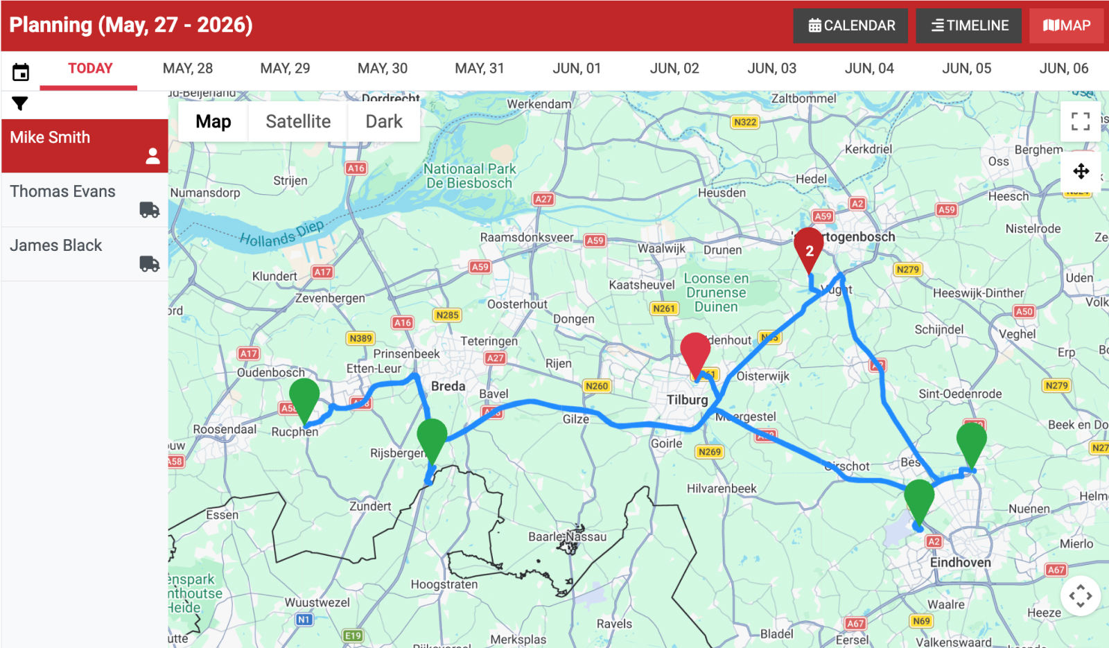Plan technical visits in real-time, based on the emergency or schedule in advance for the week ahead.